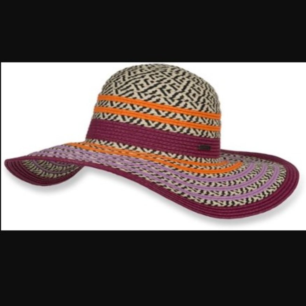 Prana Wide Brim Straw Sun Hat in Cream, Plum, Lavender, and Orange